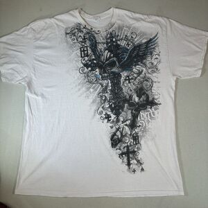 Vintage Y2K Flying Skull Cross Grunge T-Shirt Men 2X Emo Skater Affliction Style